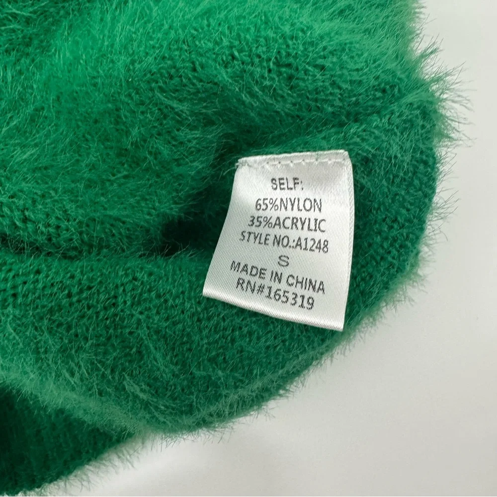 NEW Day + Moon Green Fuzzy Knit Crop Short Sleeve Sweater Womens Small - Picture 8 of 8